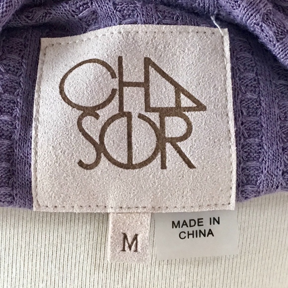 CHASER Purple Waffle Knit Button Cuff Top Medium - Picture 7 of 8